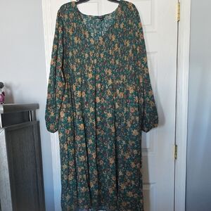Torrid Green and Yellow Floral Long Sleeve Dress